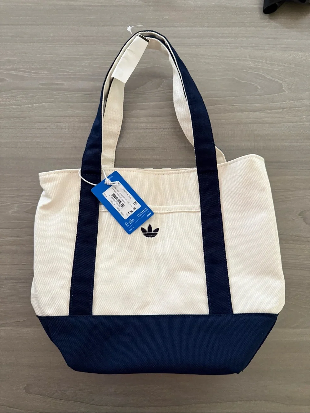 NWT adidas Originals Mini Trefoil Canvas Court Tote Off White Navy KL3503